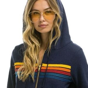 Aviator Nation - 5 Stripe Distressed Navy Sweathirt & Sweatpants Set- Size: M